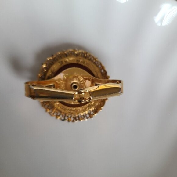 Vintage Men's Round Circle Cameo Libra Tie Clip Grandpa Core Gold Tone - Picture 5 of 7